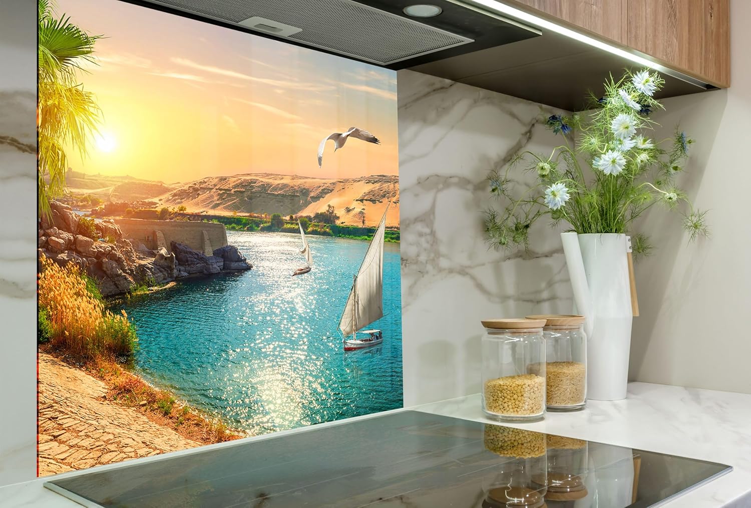 Myphotostation.com 56x56'' Tempered Glass Stove Backsplash Kitchen Tile Decor Stove Back Cover Glass Splashback Tile for Stove Top Cover Toughened Glass Cooker Protector 28