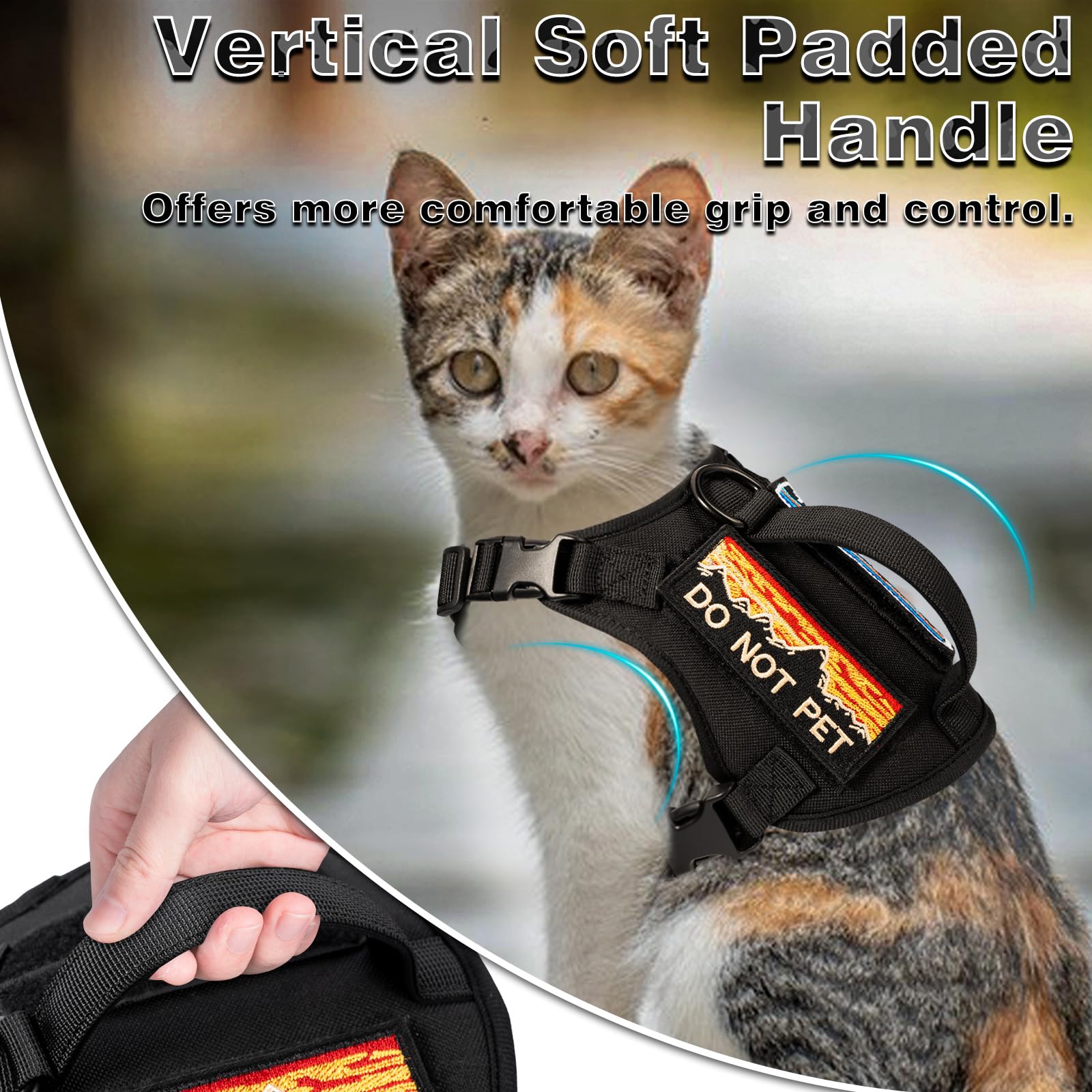 Pettorina tattica per gatti per camminare, regolabile a prova di fuga per gatti grandi, gilet traspirante facile da controllare, con maniglia, toppe Molle