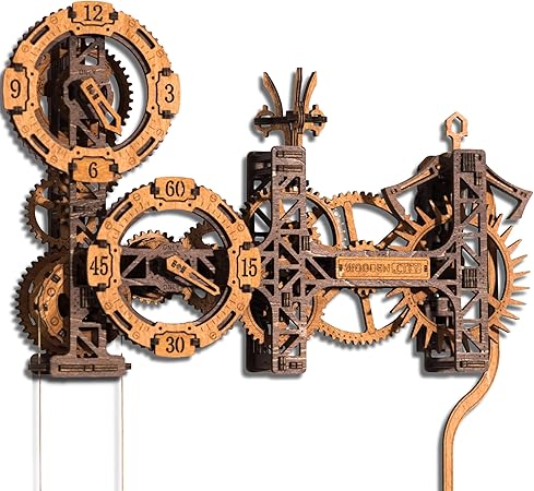 WOODEN.CITY Steampunk Gearworks 3D Wooden Puzzle Clock – DIY Wall Clock Model Kit – Build Your Own Clockwork Puzzle with Moving Gears – 288 Parts Mechanical Clock Building Kit for Adults