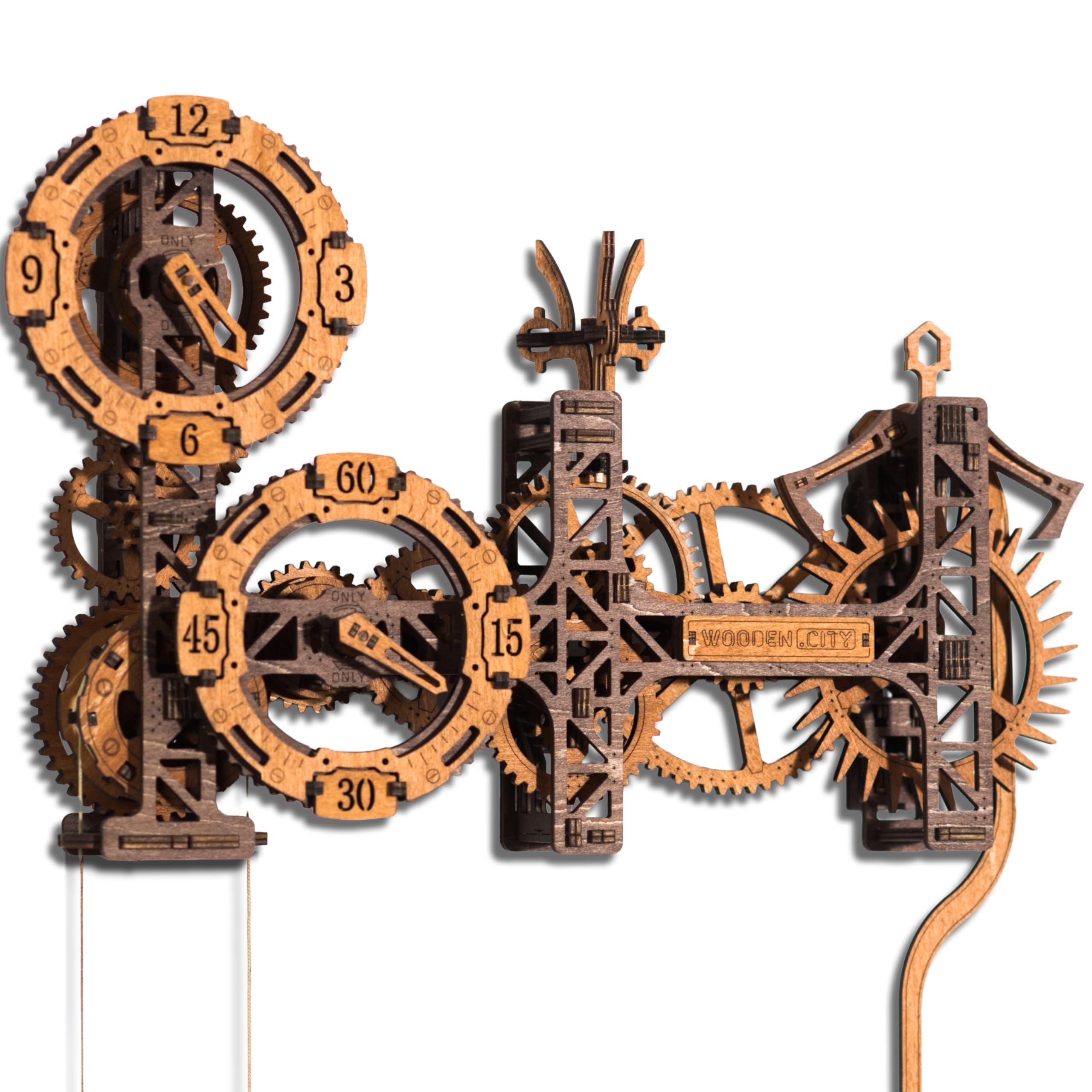 WOODEN.CITY Steampunk Gearworks 3D Wooden Puzzle Clock – DIY Wall Clock Model Kit – Build Your Own Clockwork Puzzle with Moving Gears – 288 Parts