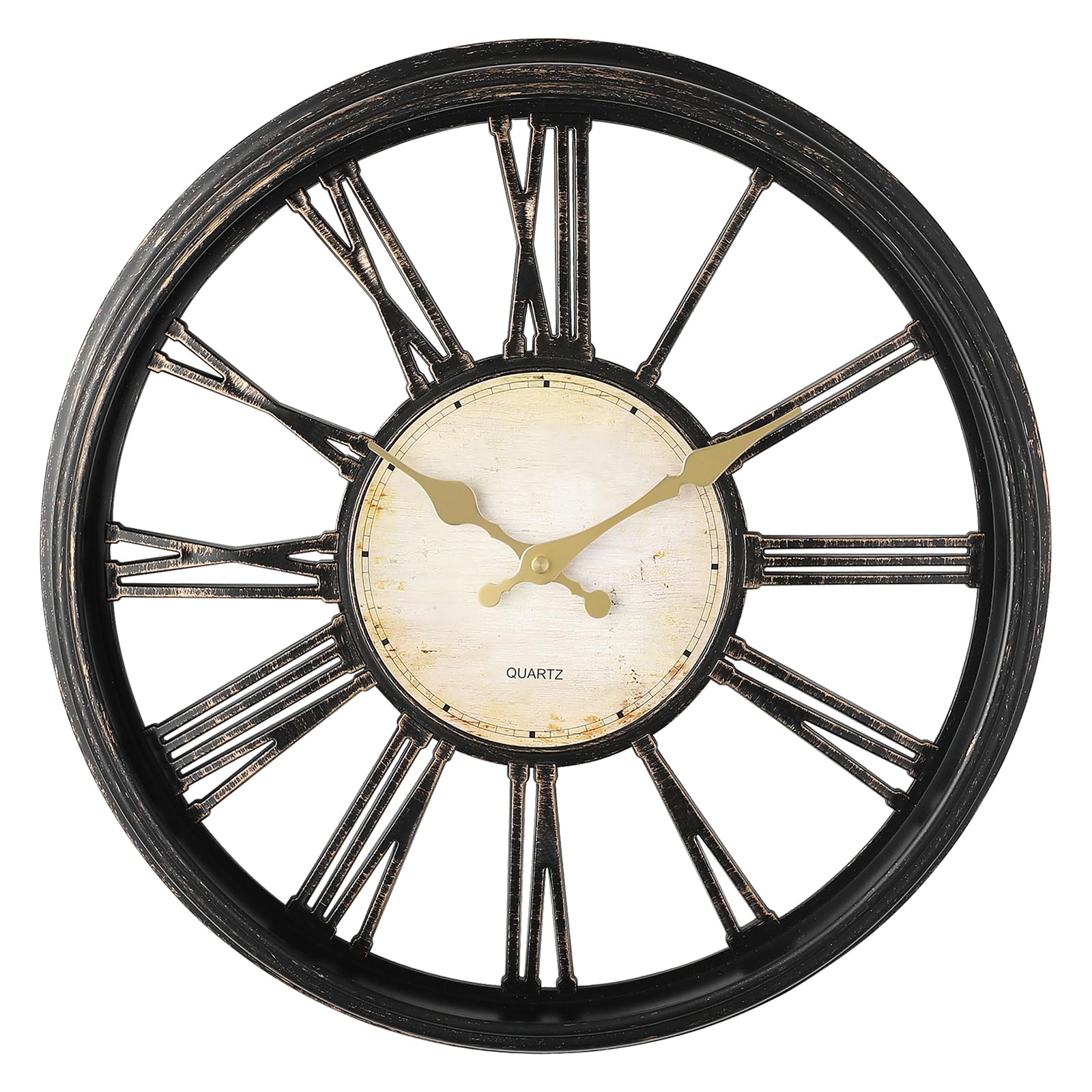DIYZON Vintage Style 16'' Wall Clock with Roman Numerals - Modern Timepiece Battery Powered for Home - Classicl Silent Non-Ticking Clocks for Living Room - Bedroom - Kitchen Wall Clock (Black)