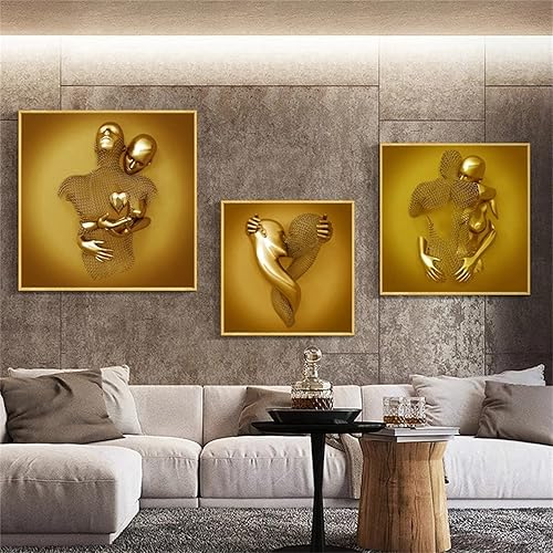 Miniatura 6 de YOWOCAL Lienzo decorativo para pared para dormitorio, 16 x 20 pulgadas, póster de pintura romántica dorada para pareja, sala de estar, abrazando a