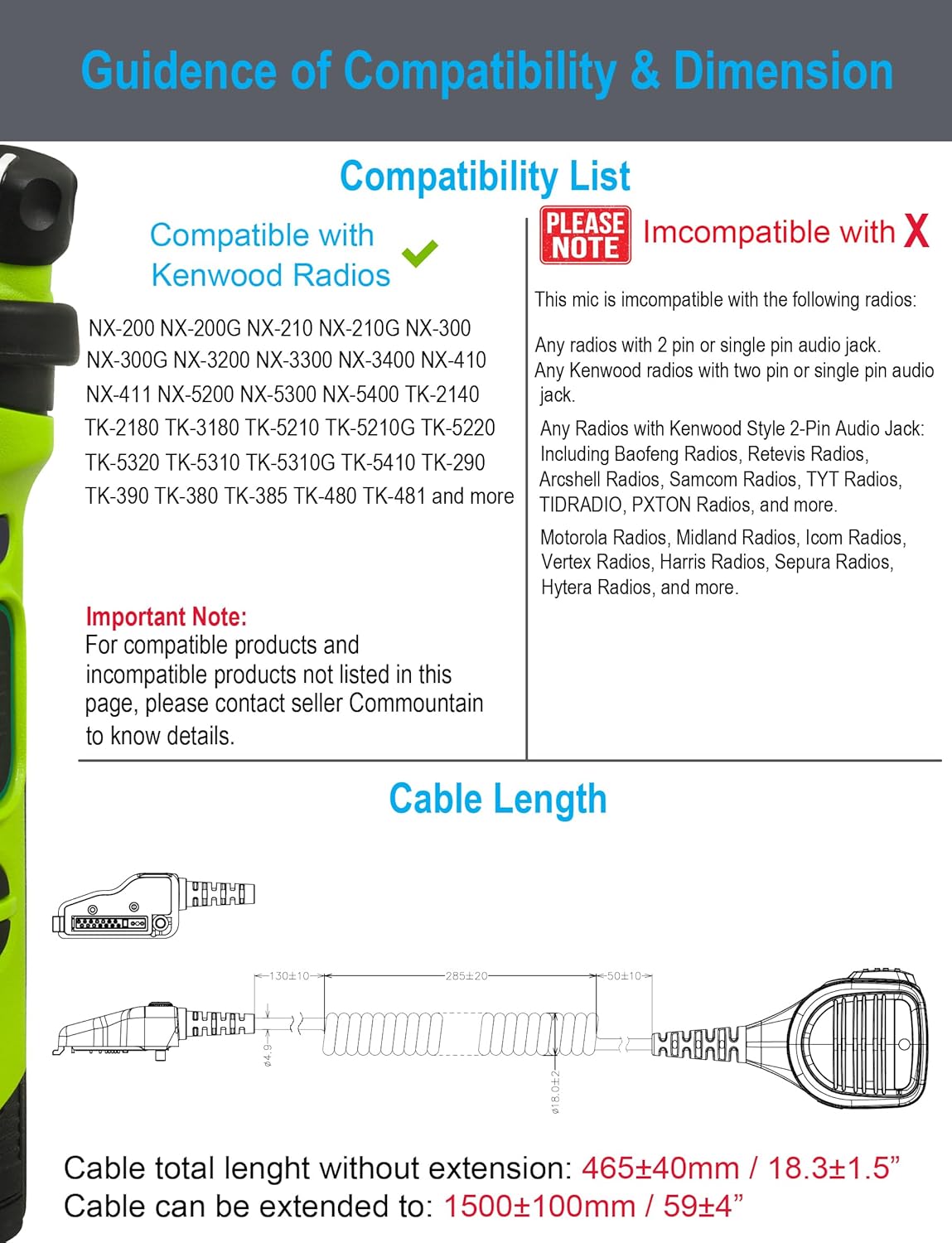 commountain Speaker Mic Compatible with Kenwood Radios NX-200 NX-210 NX-300 NX-3200 NX-3300 NX-3400 NX-410 NX-411 NX-5200 NX-5300 NX-5400 TK-2180 TK-3180 TK-5220 TK-5320 TK-290, Shoulder Microphone