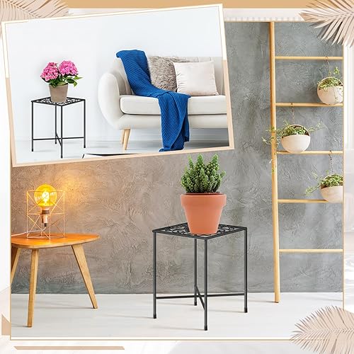 Miniatura 5 de Beeveer 4 soportes de metal para plantas de interior, soporte cuadrado para flores, 8 x 8 x 11 pulgadas, soporte para macetas para exteriores,