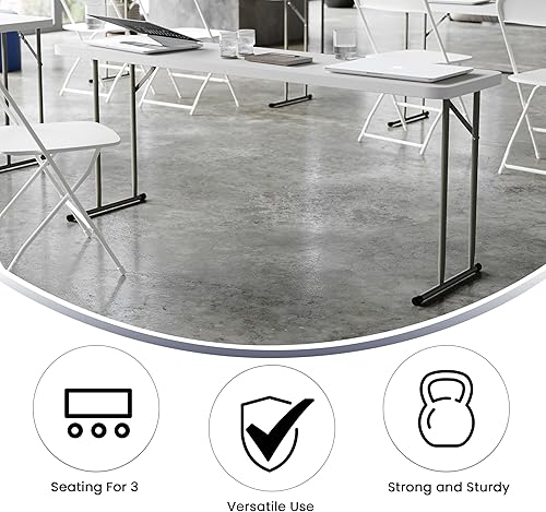 Miniatura 5 de Flash Furniture Kathryn Paquete de 5 Mesa Plegable de EntrenamientoSeminario Rectangular de Plástico Blanco Granito de 6 Pies