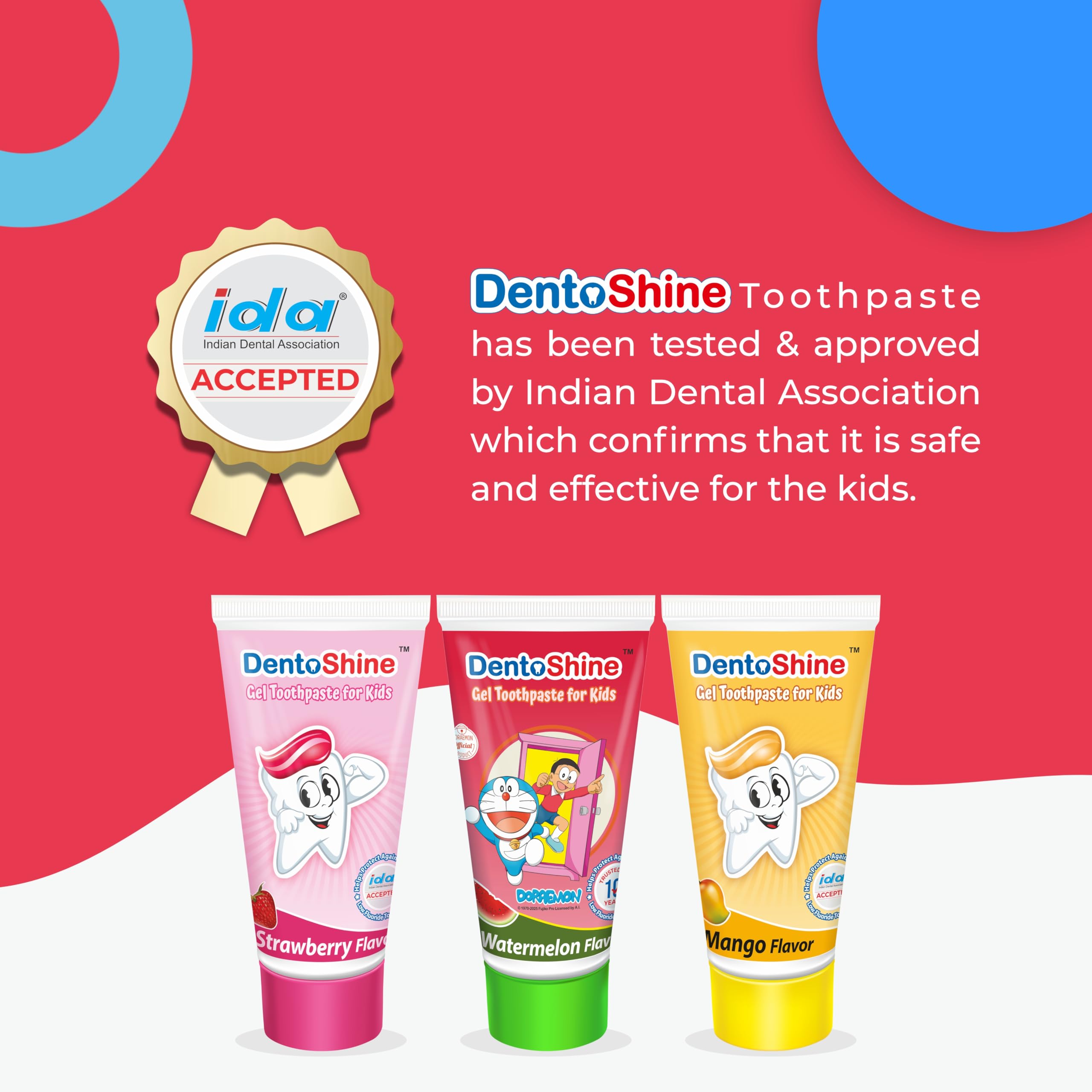 DentoShine Pasta de dientes en gel para niños | Paquete de 3 sabores (fresa, mango y sandía, 80 g cada uno)
