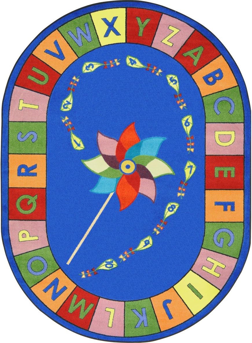 Joy Carpets Alphabet Pinwheel Rug, Multi, 5'4" x 7'8" Oval