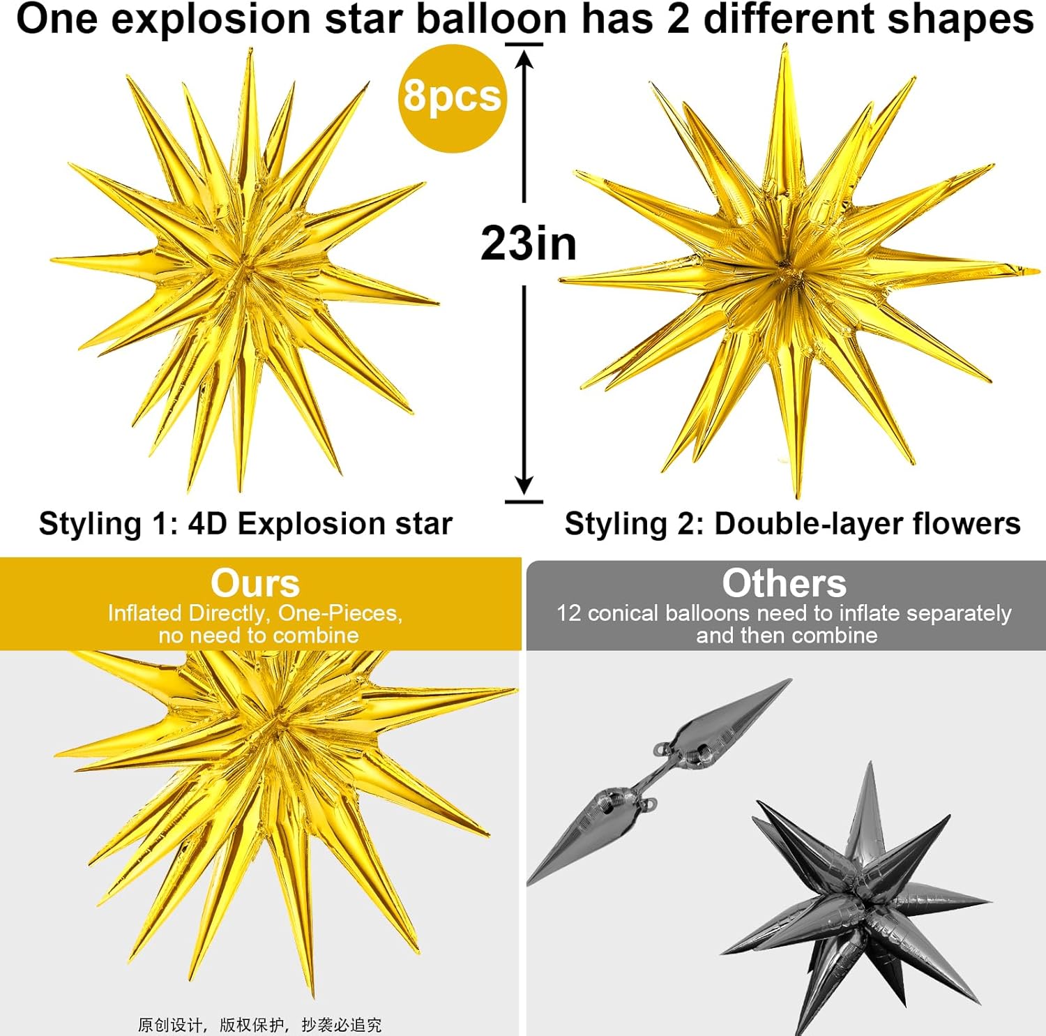 8 Pcs Star Balloons, Huge Gold Explosion Star Aluminum Foil Spike Balloons for Birthday, Baby Shower, Wedding, Bachelorette Party, Disco Party Decorations Supplies - Image 6