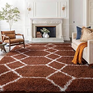 Homaxy fluffy shaggy carpet, 240 x 340 cm, coffee and white | Soft Thick Bangs, Non-Slip Backing, Machine Washable, Cozy Area Rug for Living Room, Kids Bedroom, Nursery Room