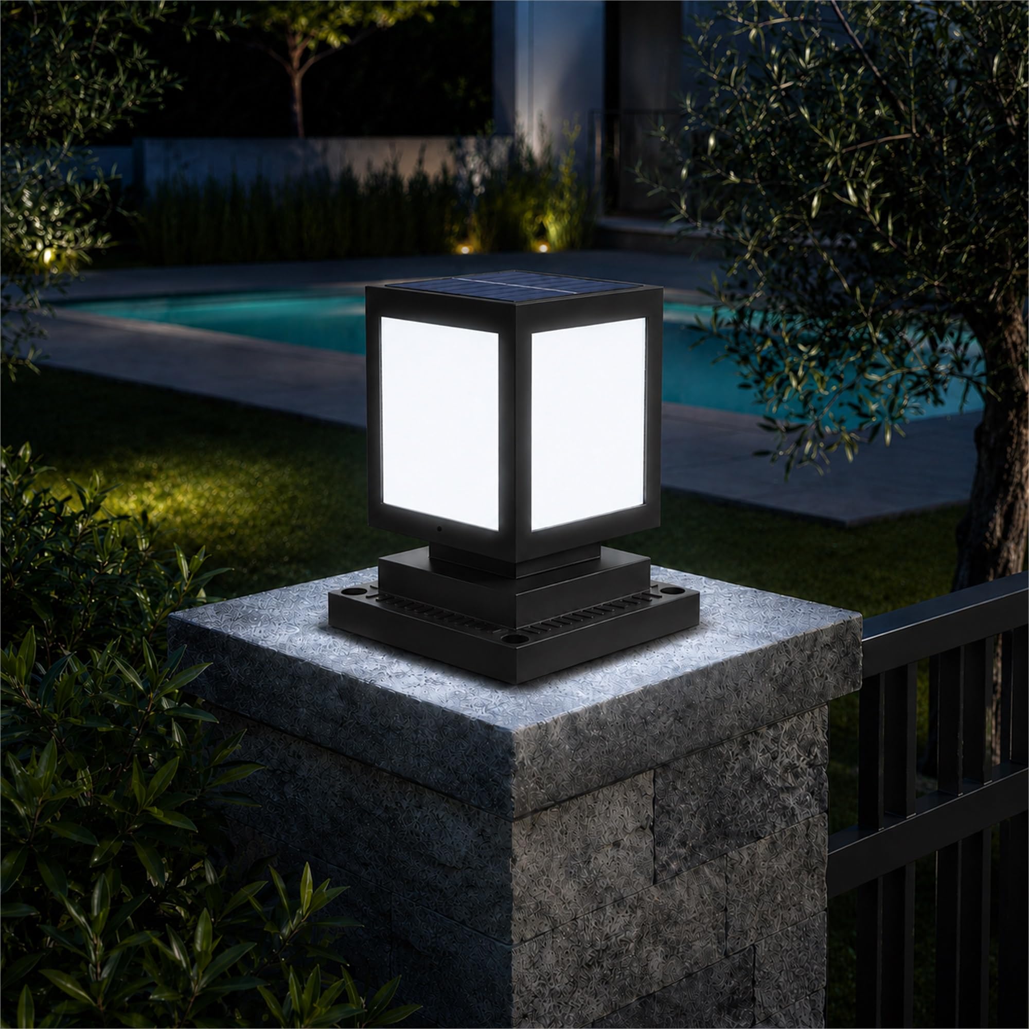 Borne Solaire Extérieur Jardin Potelet LED IP45 6000K Noir