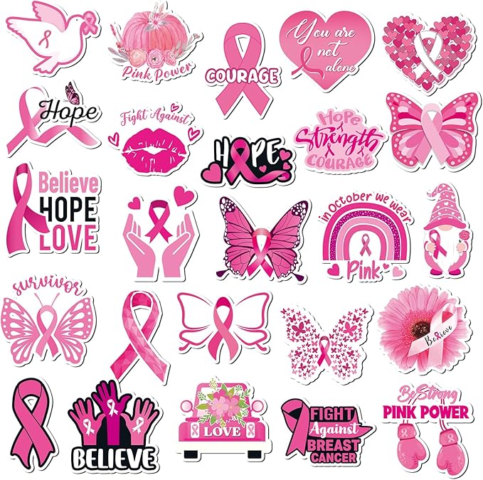 Fabbay 25 Pcs Breast Cancer Awareness Magnets Hope Believe Waterproof Pink Ribbon Car Magnets Magnetic Decals for Refrigerator Event Supplies Fridge Party Decoration(Breast Cancer Awareness)