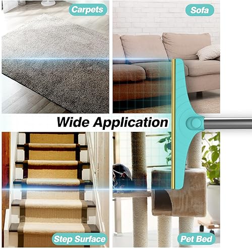 Miniatura 7 de Rastrillo de alfombra para depilación de mascotas, removedor de pelo reutilizable de perro y gato con mango largo de 45 pulgadas, raspador avanzado