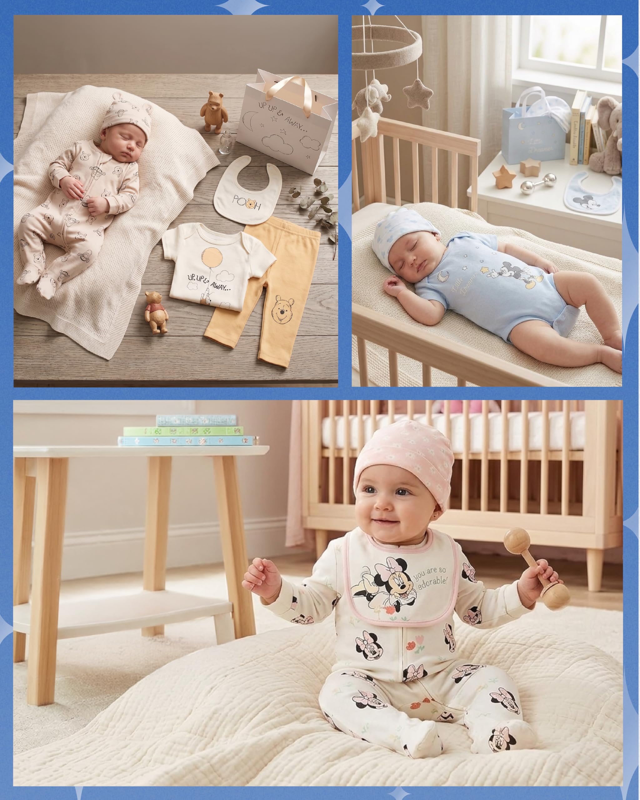 Disney Baby-Set für Neugeborene, Jungen, Mädchen, 7-teilig, Mickey Mouse, Winnie Puuh und Minnie Maus, 0–6 Monate