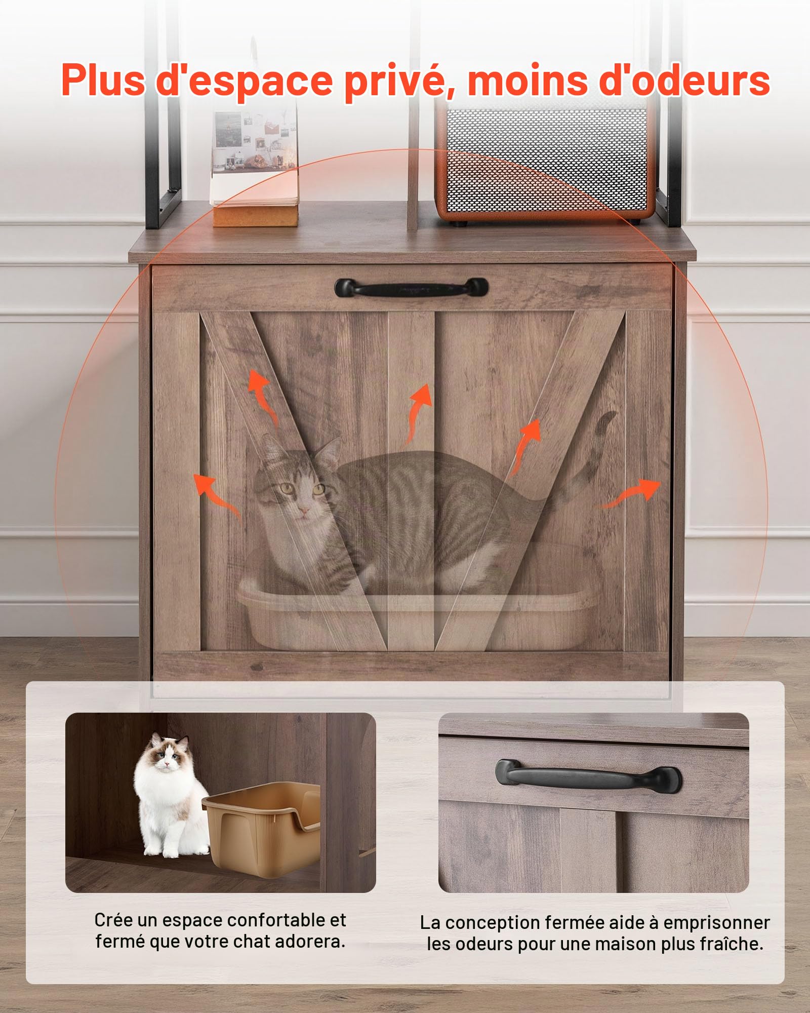 VEVOR Meuble Litière pour Chat 60x50x127,2 cm, Cache-Litière pour Chat avec Étagères de Rangement pour Salon, Entrée Latérale, Table d'Appoint Imperméable, Capacité de Charge 60 kg, Style Moderne