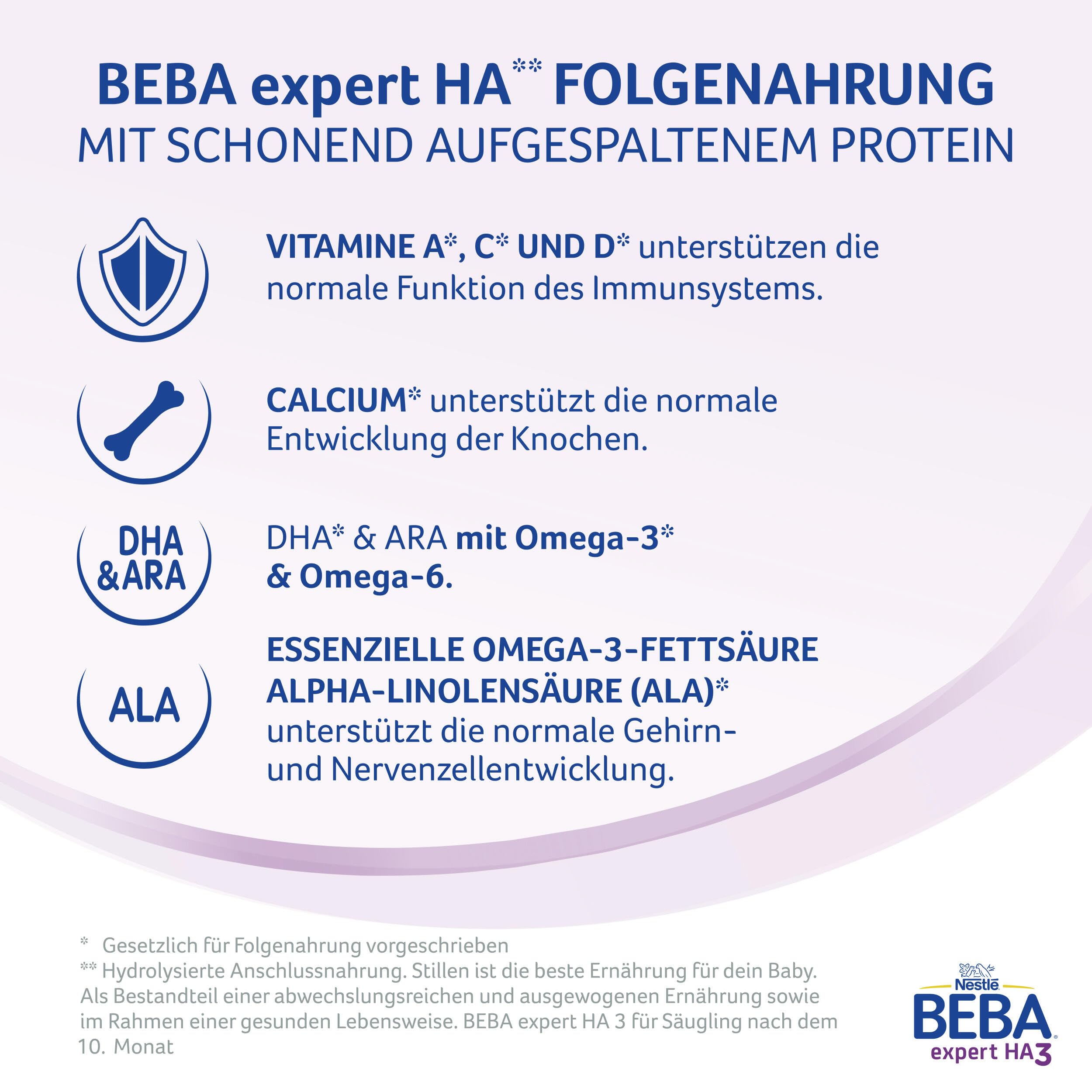 BEBA expert HA 2 - Folgemilch nach dem 6. Monat, Hydrolysierte Anschlussnahrung, Patentierets Produkt, Nur Laktose, Ohne Palmöl, Ohne Fischöl, Babynahrung, Baby-Milchpulver, 6er Pack (6 x 550g)