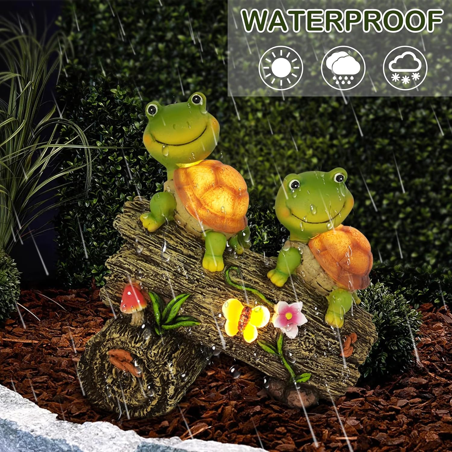 Attivolife Turtle Garden Figurines Outdoor Decor, Frog Face Tortoise Solar Light Statue with 3 LED, Art Patio Lawn Balcony Yard Housewarming Ornament, Birthday for Mom Friend Family