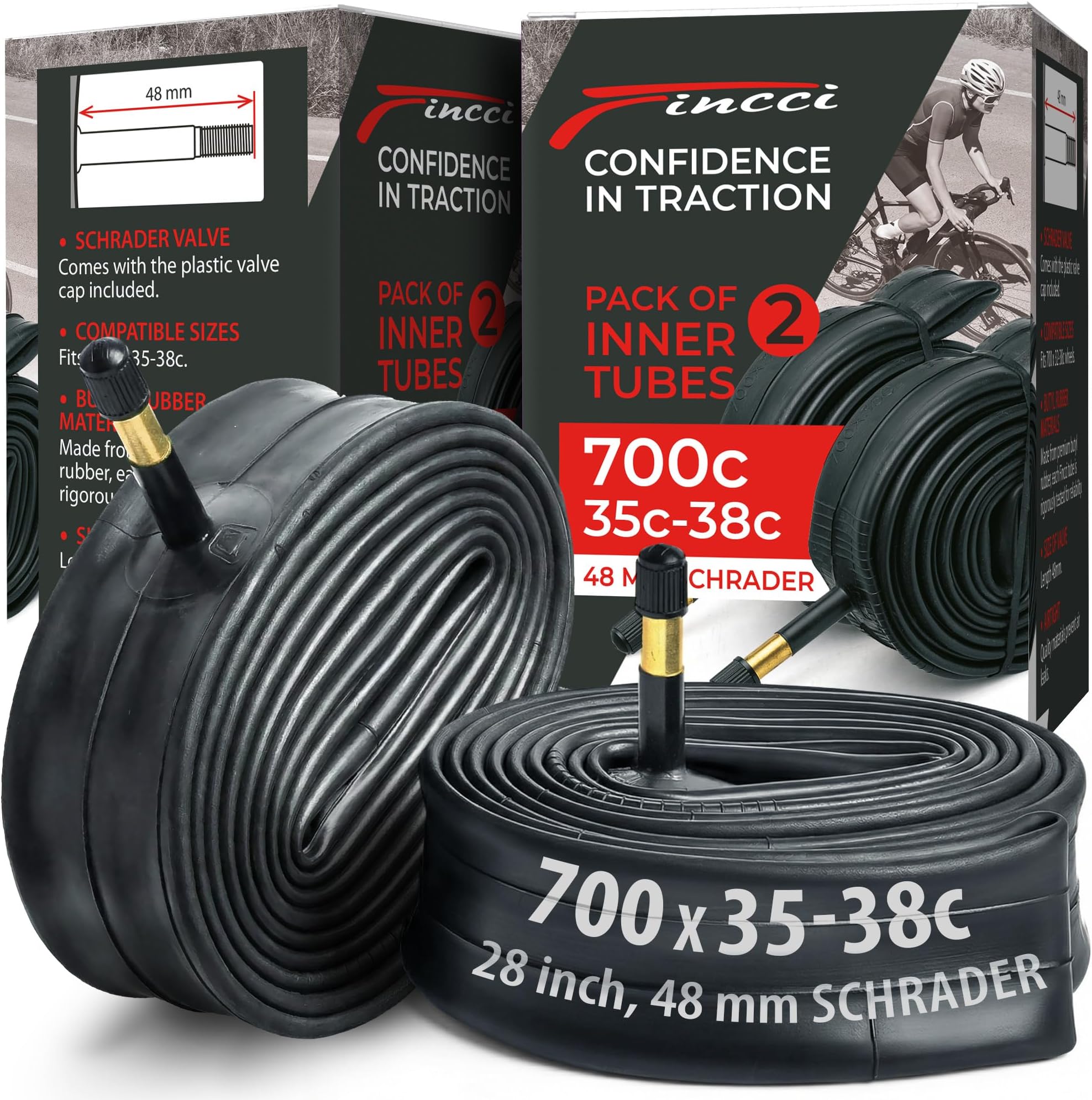 Pack Inner Tubes 700c x 35c x 38c with 48mm Schrader-Presta Valve - 700c Bike Tube for Gravel, Urban, Road,Touring, Hybrid, Bicycles, E Bikes - 28 inch Bike Tubes Butyl Rubber for Wheels 622