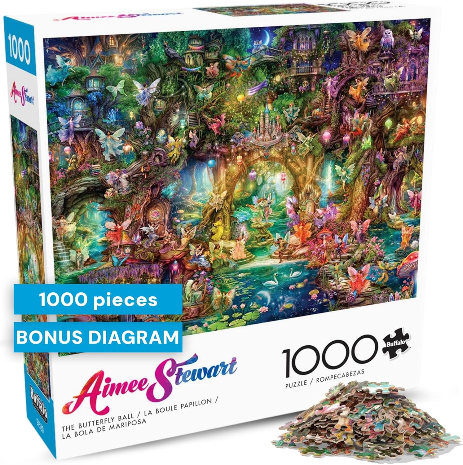 Buffalo Games - Aimee Stewart The Butterfly Ball 1000 Piece Jigsaw Puzzle, Made in USA, Premium Recycled Board, Reference Diagram