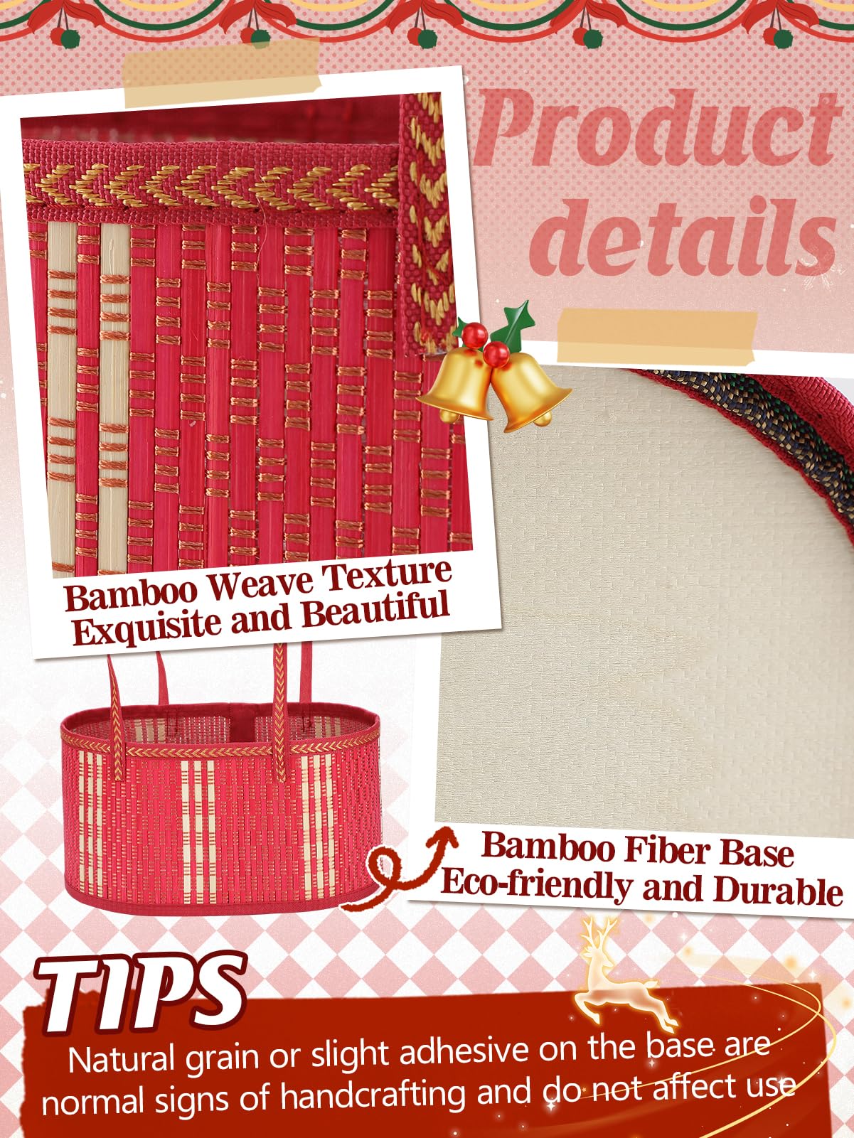 MADHOLLY Gewebte Bambuskörbe für Geschenke, leer – faltbares, stabiles Geschenkkorb-Set zum Verpacken mit Griff, Zellophanfolie, Zugschleifen, für Halloween, Erntedankfest, Einweihung, Geburtstag