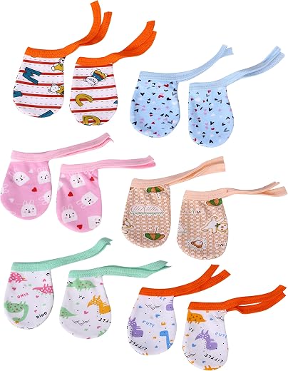 MOM'S DARLING Cotton Mittens with gentle elastic thread for new born baby (0-6 months)- Pack of 6 pairs | Cotton Gloves fo...