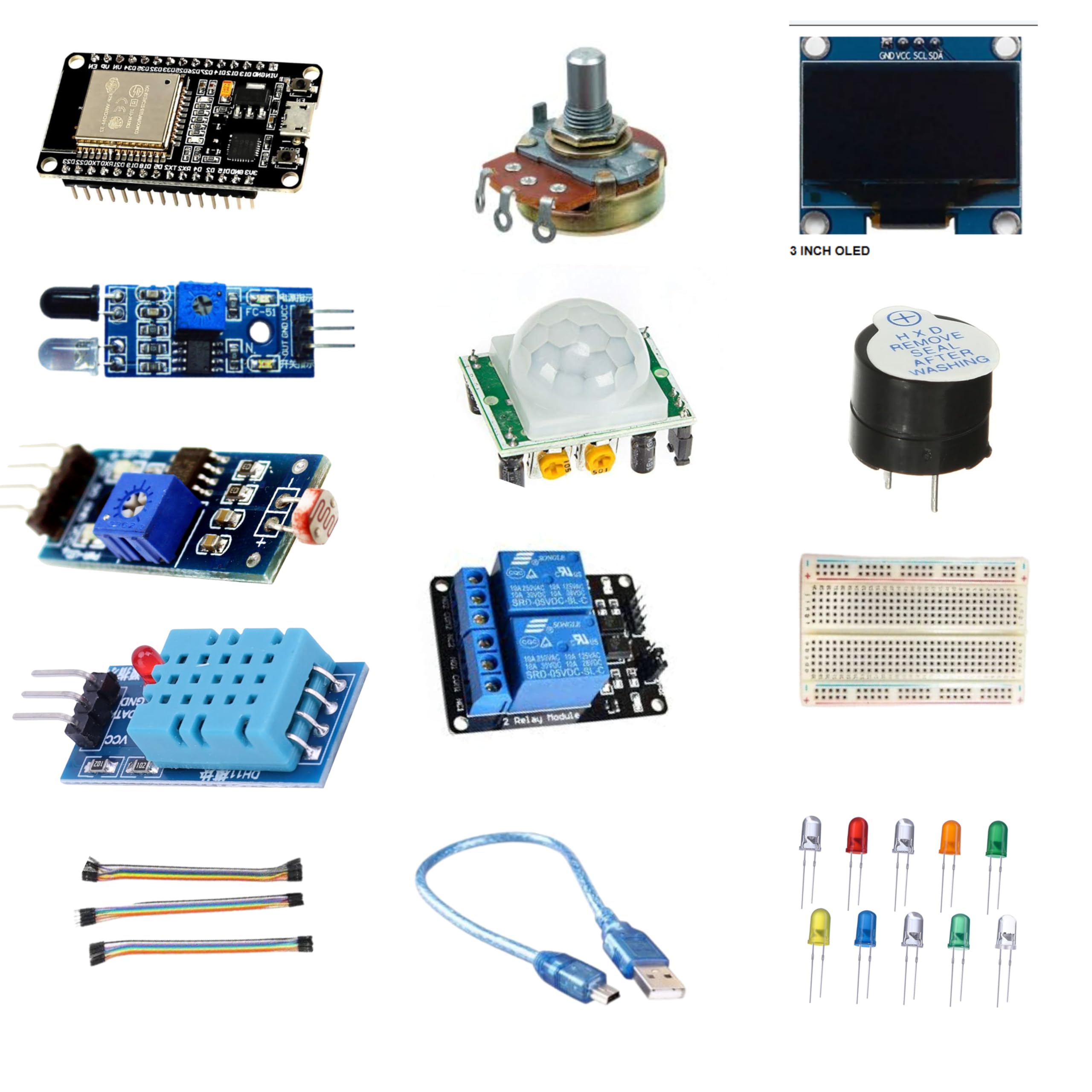 TechE-bot ESP32 IoT Starter Kit with OLED Display, DHT11, PIR Sensor, Relay Module & Breadboard | Complete DIY Electronics Kit for Smart Home Automation, Industrial Projects & Robotics Learning