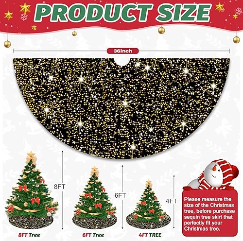 Miniatura 3 de Falda dorada para árbol de Navidad, falda de árbol de Navidad negra de 36 pulgadas, falda de terciopelo para árbol de Navidad, cubierta de base
