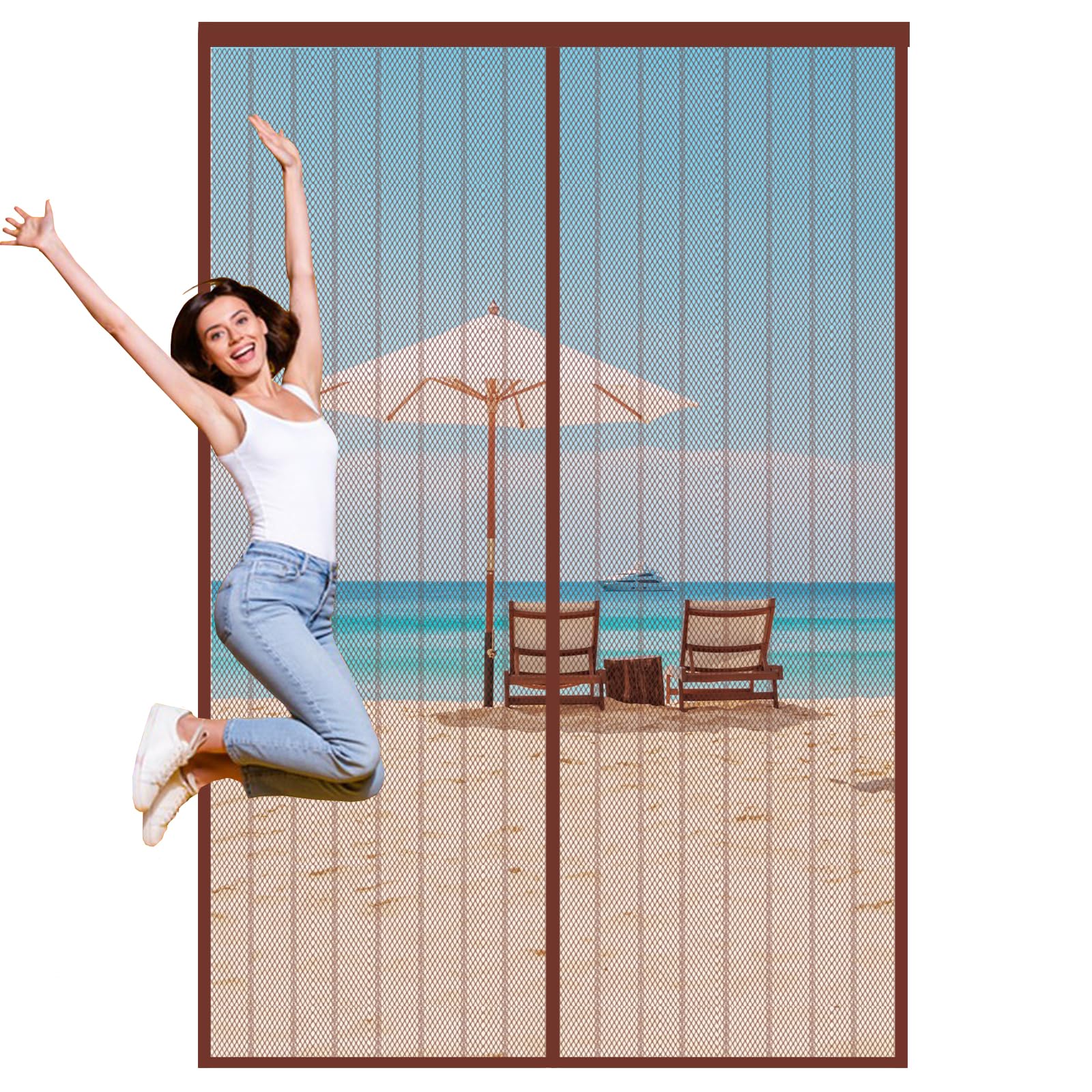 Magnetic Fly Screen Door,Fly Screens for Doors,Heavy Duty Bug Mesh Curtain with Powerful Magnets,Anti Mosquito Mesh Fly Curtain,Fly Nets for Doors Without Drilling,Keep Fly Bug Out,80x215cm,Brown — image 1