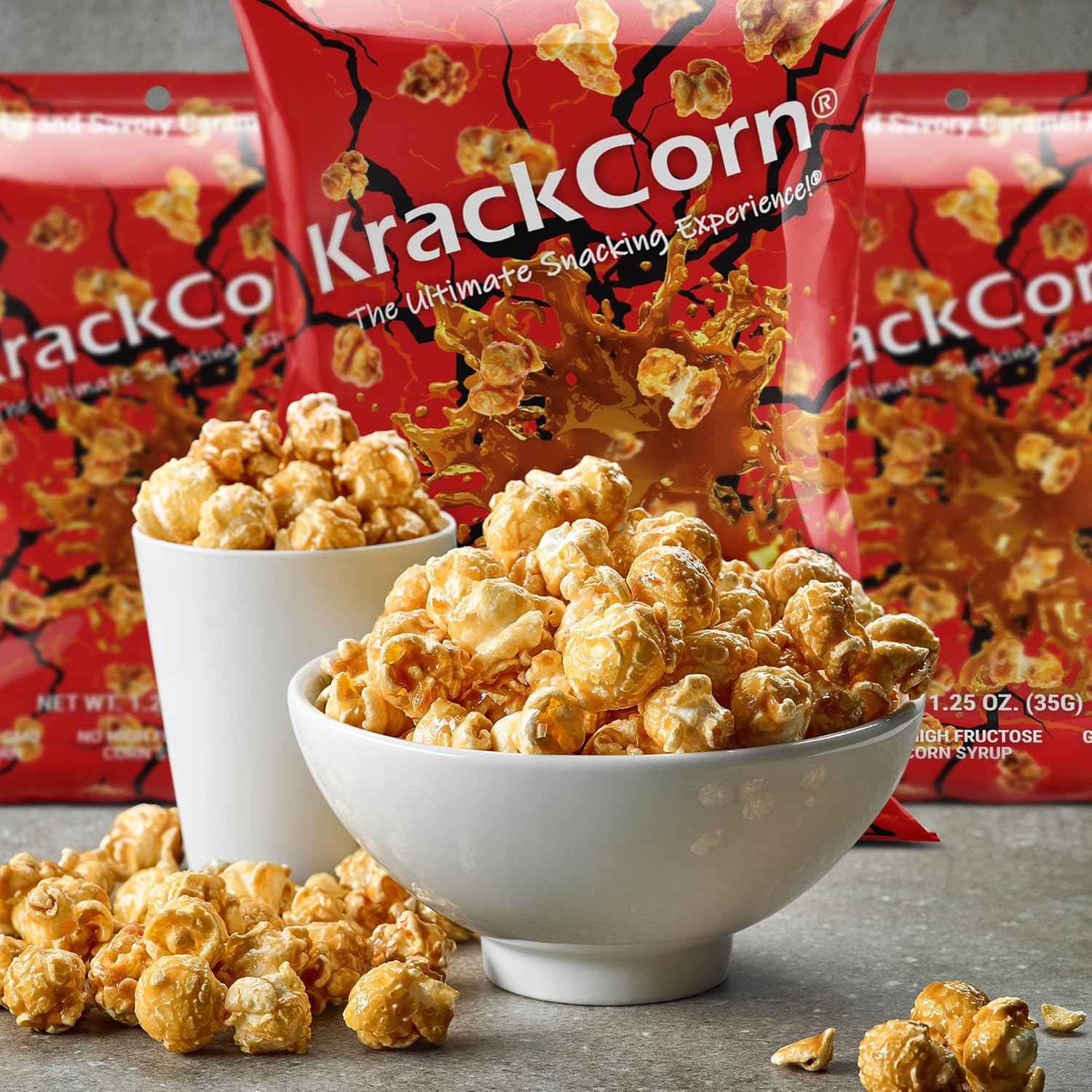 KrackCorn Caramel Popcorn, Non-GMO, Gluten-Free Snack, No High Fructose, Guilt Free, Non Greasy Movie Night Delight, 1.25oz, Pack of 12