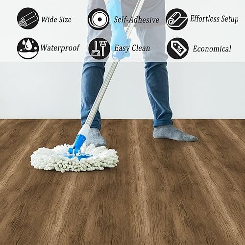 Miniatura 67 de Oxdigi Rollo de vinilo autoadhesivo para suelos de 24 x 393 pulgadas / 64 pies cuadrados, tablones de vinilo autoadhesivos para suelos de madera