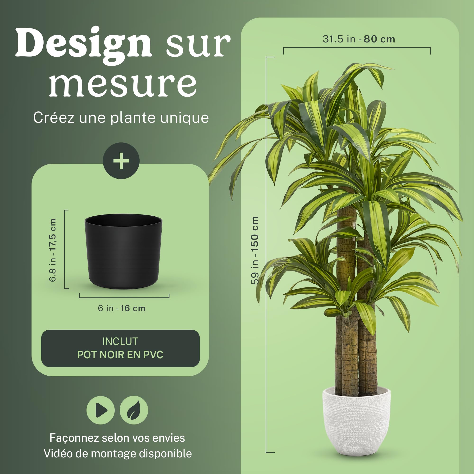 Maia Shop Dracaena Artificielle 150 cm - Faux Arbre d'Intérieur