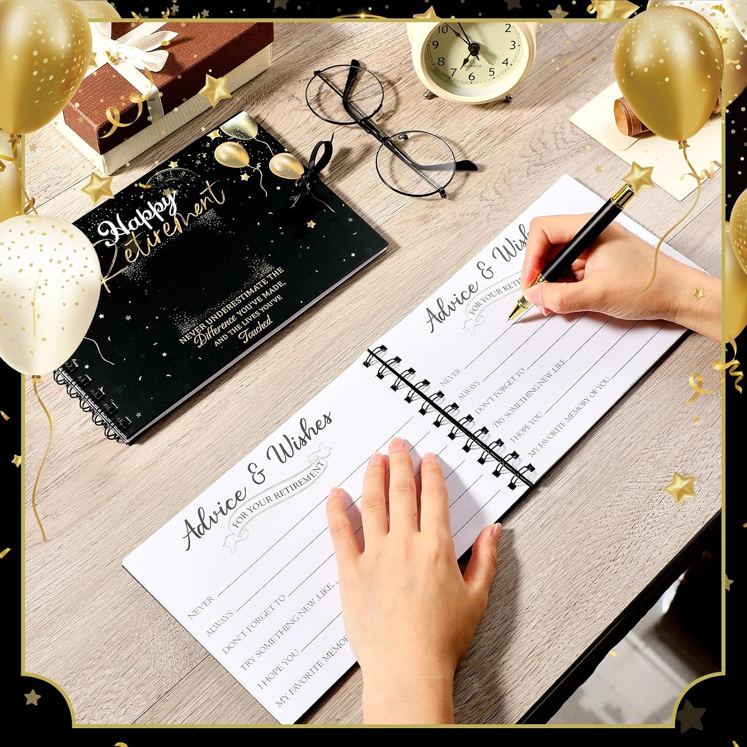 Frienda 8.3 x 5.7 Inch Retirement Guest Book with Signature Pen Retiring Book to Sign Happy Retirement Party Supplies Retiring Gifts Keepsake for Women Men Office Colleague Advice and Wishes