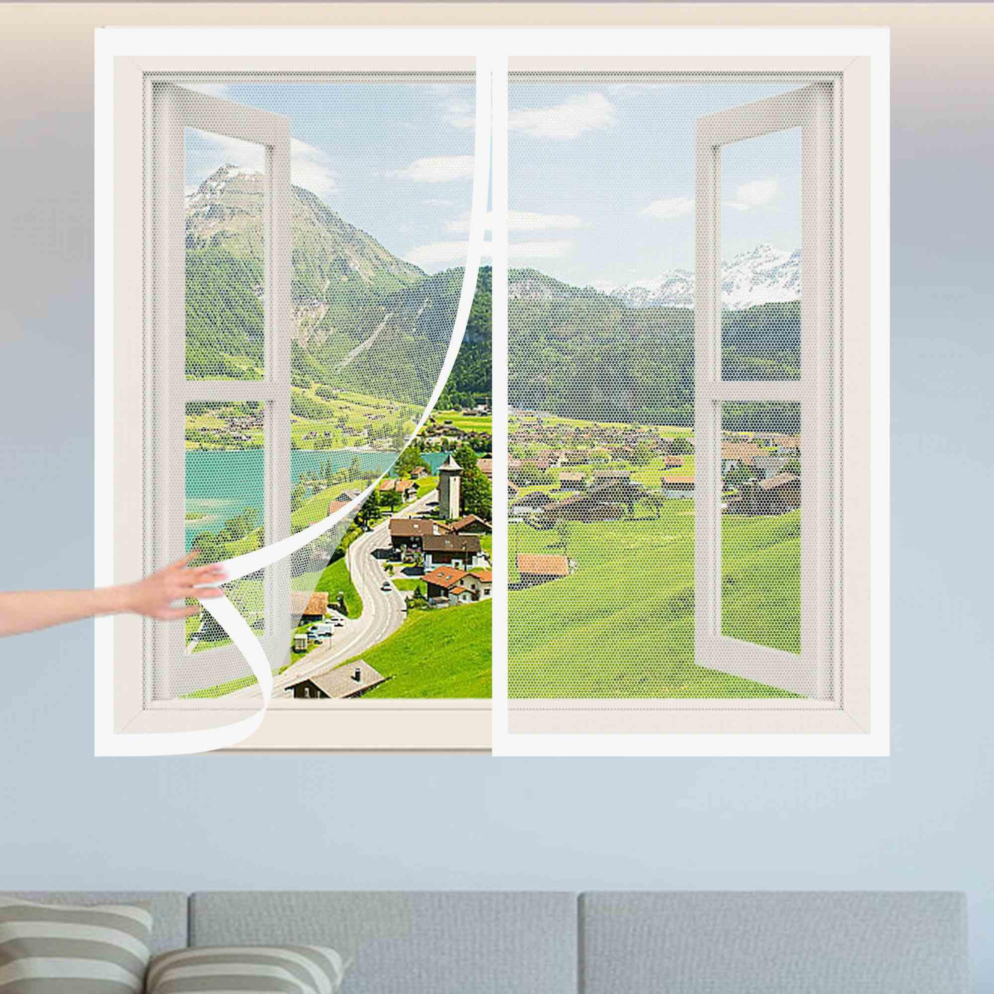 Pshcee White Diy Fly Screen Windows 130 X 165 Cm With Selfadhesive Mosquito Net Window Insect Screen Mesh With Installation Accessories For Living Room Bedroom Offfice,