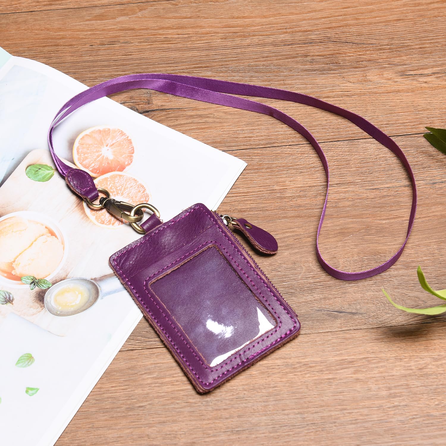 Wonderpool Leather ID Badge Holder with Zipper Wallet Pouch - Image 3