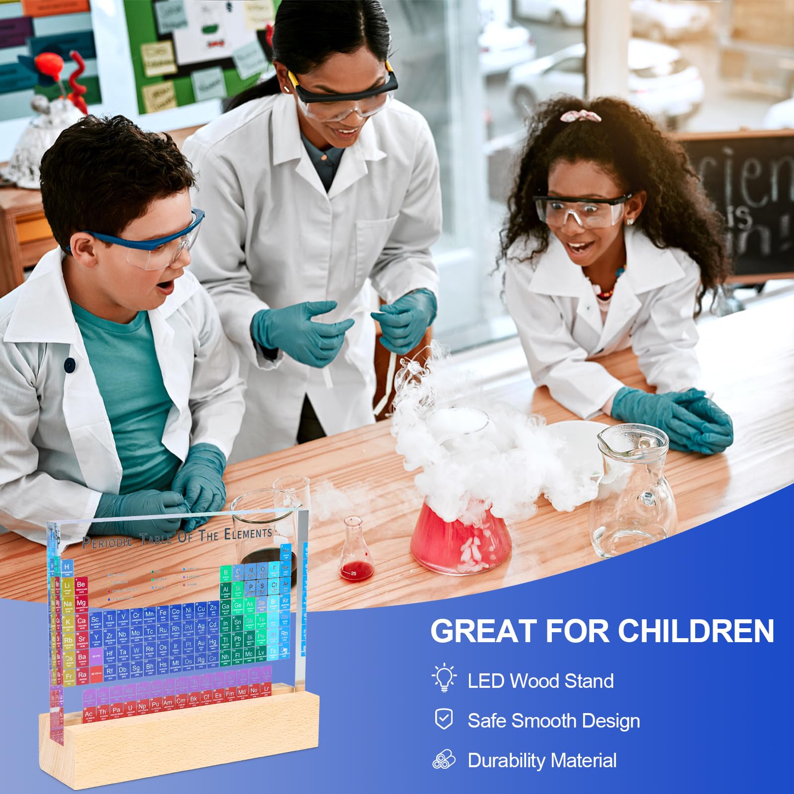 Acuxiaza Tavola periodica degli elementi: esposizione periodica da tavolo in acrilico con luci a LED colorate base, decorazione artigianale, strumento di insegnamento regalo per bambini