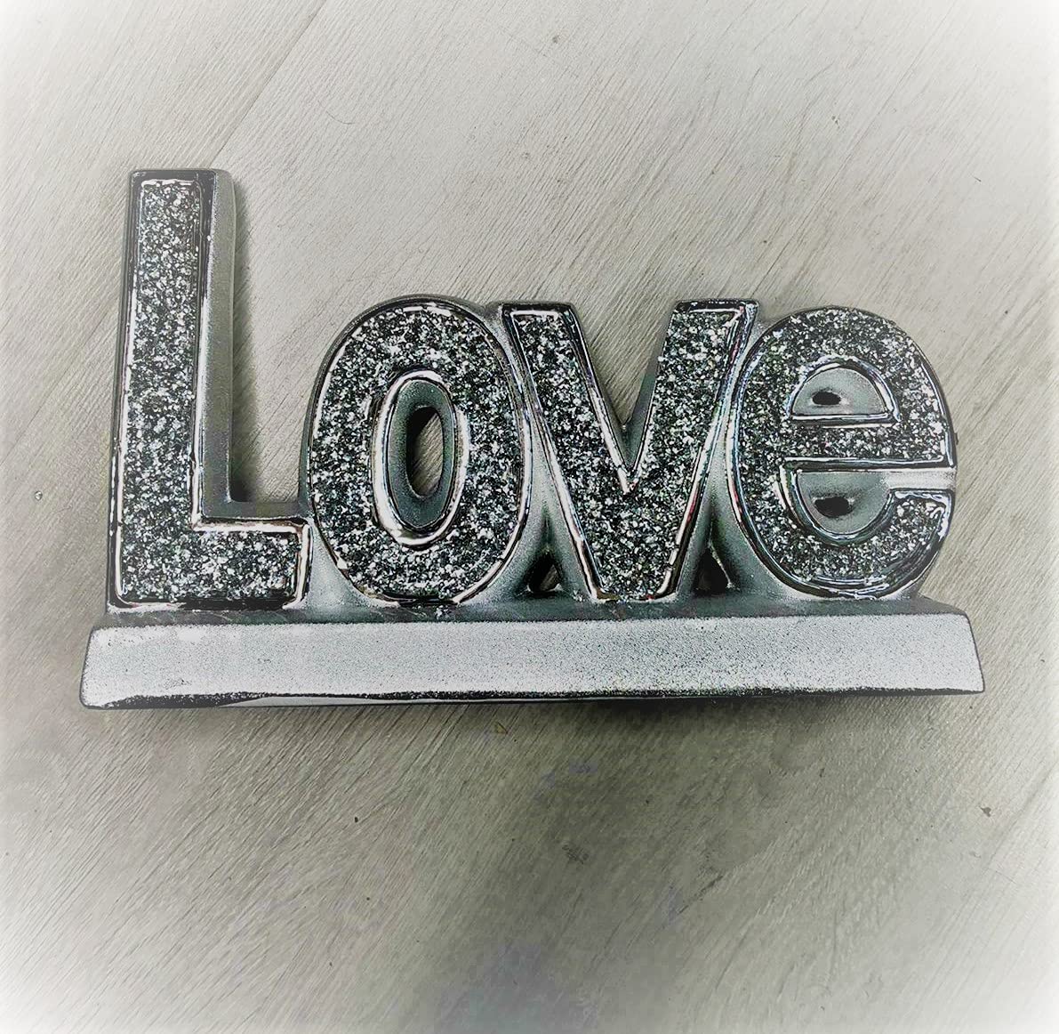 Touch of Venetian Silver Crushed Diamond Crystal Love Sign Ornament Home Decor Gift Diamante