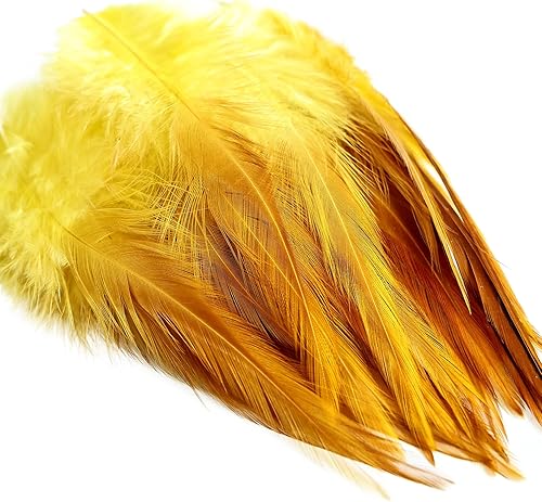 Miniatura 3 de THARAHT 200 piezas de plumas de gallo de sillín amarillas sueltas a granel 5-7 pulgadas 4.7-6.7 in para decoración de atrapasueños de bricolaje