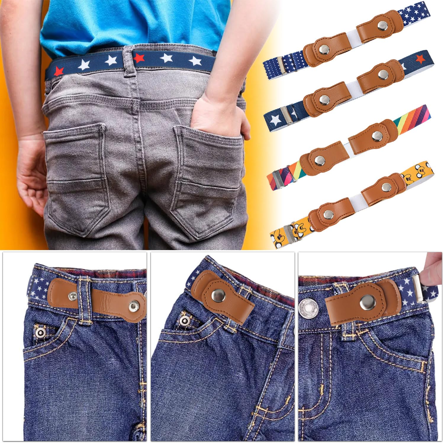 4 unidades Cinturón elástico ajustable sin hebilla cinturón invisible ajustable sin hebilla cinturón infantil sin hebilla para niños de 3 a 12 años