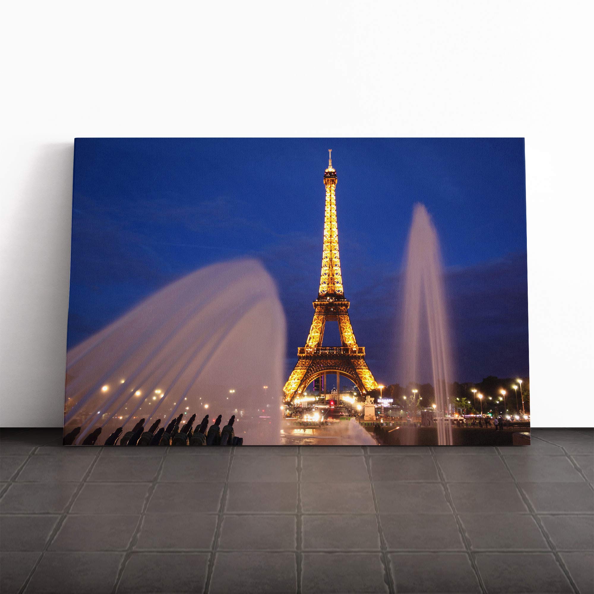 Paris Eiffel Tower (3) Canvas Print | Gallery Wrapped 30mm Frame Wall Art | 20x14 inches | Ready to Hang | Modern Cityscape Picture | Living Room Bedroom Lounge Office