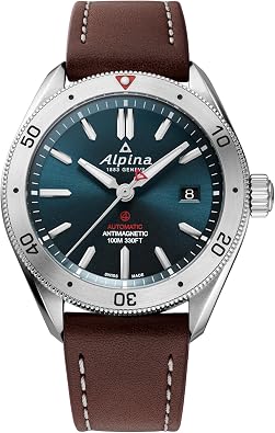 Alpina Mens Alpiner Automatic Silver Stainless Steel Case and Brown Leather Strap Watch, Blue Dial StyleAL-525N4AQ6