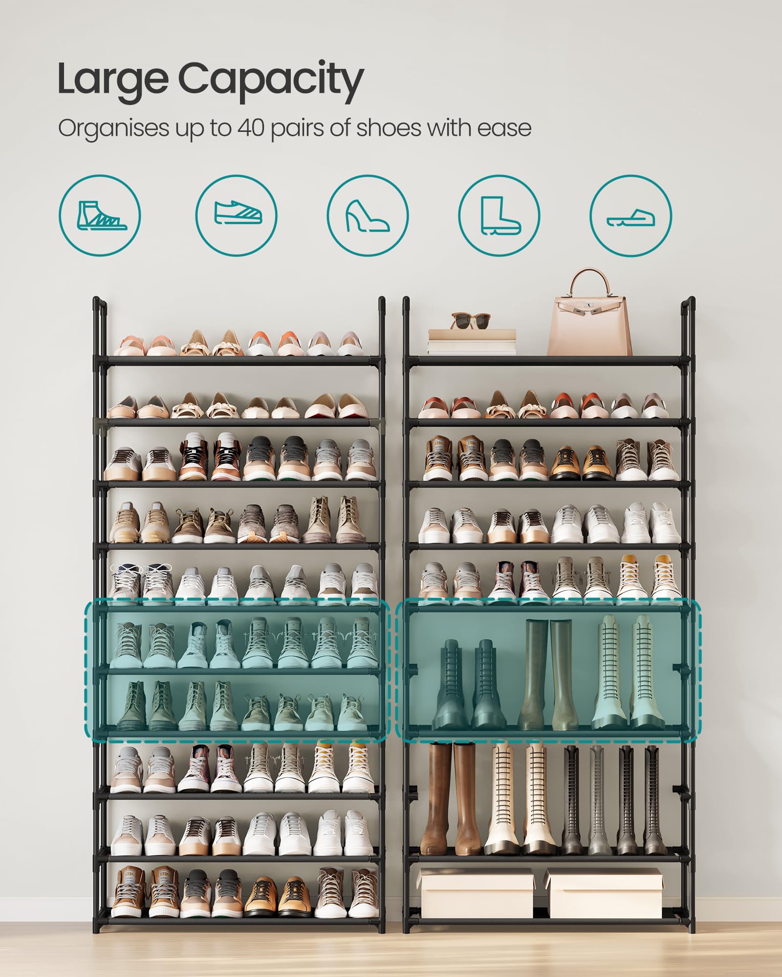 Snapklik.com : Shoe Rack, 10-Tier Shoe Shelf, Shoe Storage Organizer
