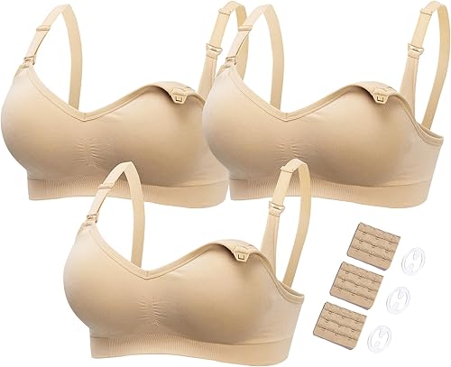 HOFISH Brasier de lactancia para lactancia materna, bralette inalámbrico con almohadillas, extensores y clips, paquete de 3 unidades S-XXL