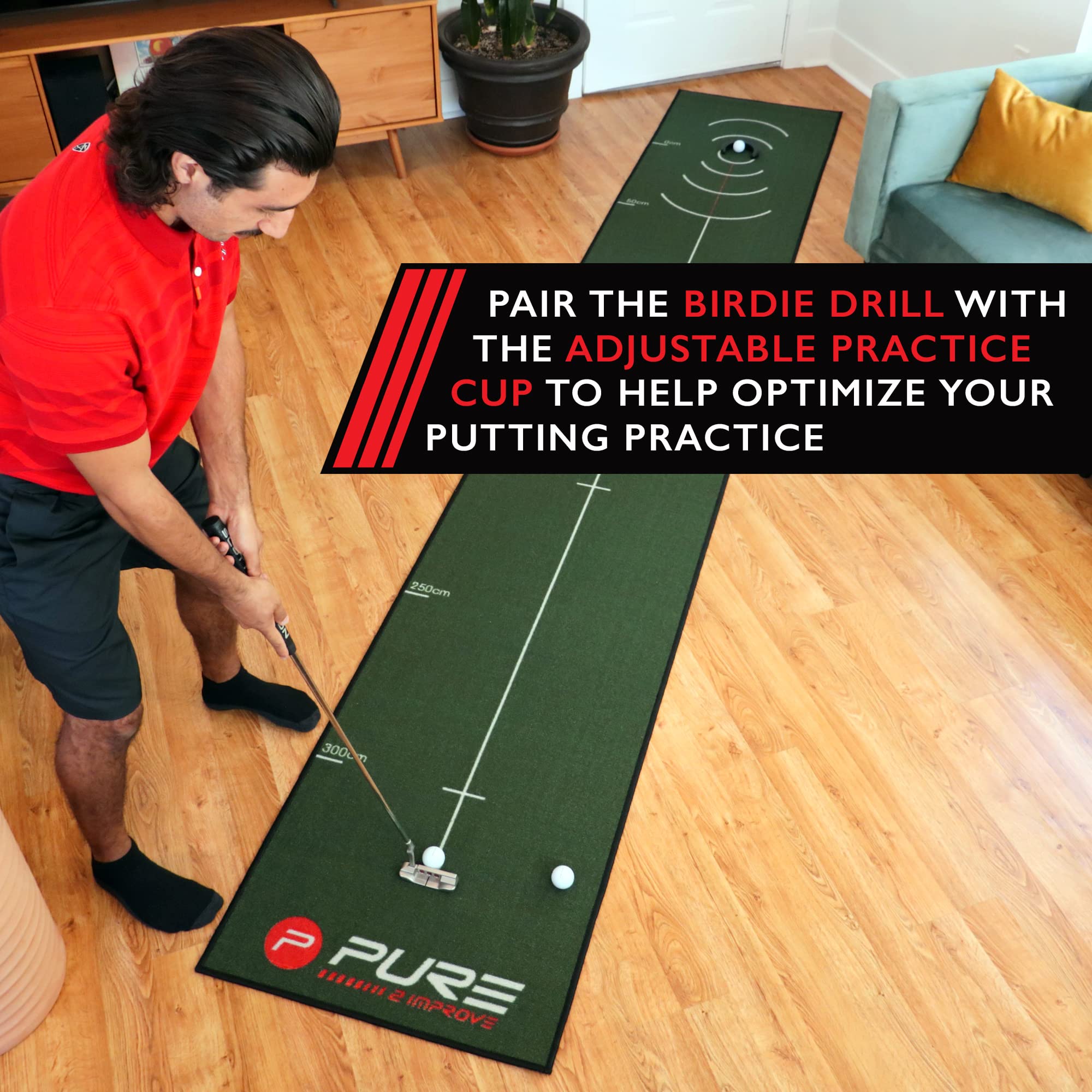 Pure2Improve Puttingmatte Tapis de Putting de Golf Unisexe, Vert, 66x400cm