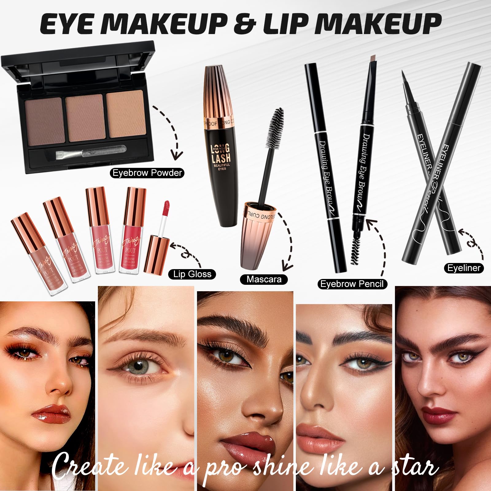 Kit Maquillaje Mujer Profesional Completo, Set de Maquillaje Adolescente Chica con Bolsa Maquillaje Viaje, Estuche Maquillaje Regalo con Paleta Sombras Ojos BB Cream Rímel Gloss Labios Base Maquillaje