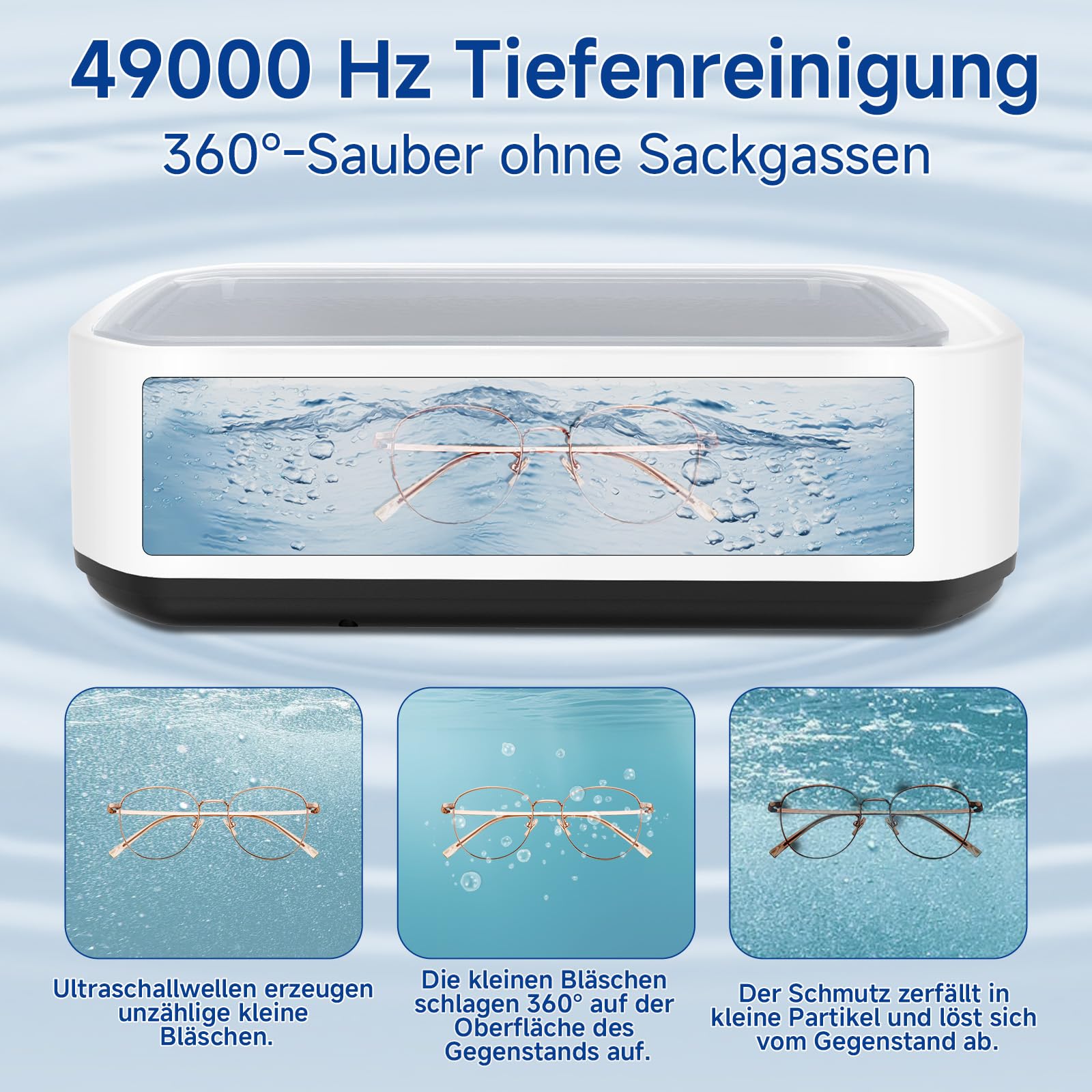 Ultraschallreinigungsgerät, 49000Hz Ultraschallreiniger, 650ml brillenreinigungsgerät mit 5 Zeitfunktionen, professionelles Ultrasonic Cleaner zum Reinigen von Brillen, Uhren, Ringen, Rasierklingen