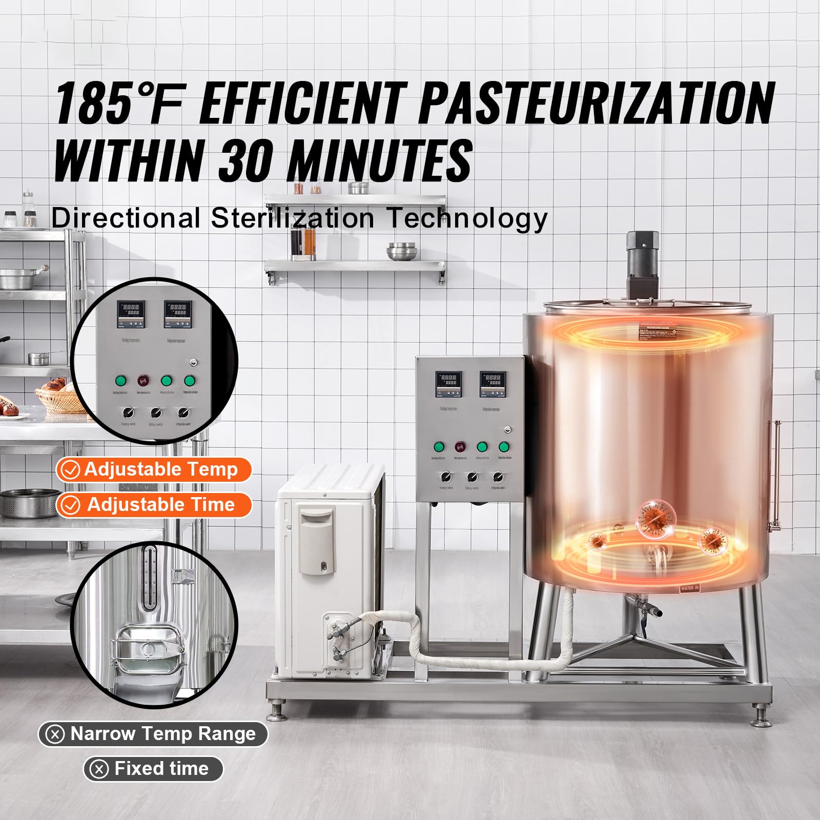 Happybuy Commercial Milk Pasteurizer 150L, Food Grade 304 Stainless Steel, Professional Pasteurization Machine with Time and Temperature Control for Milk, Juice, Yogurt Sterilization