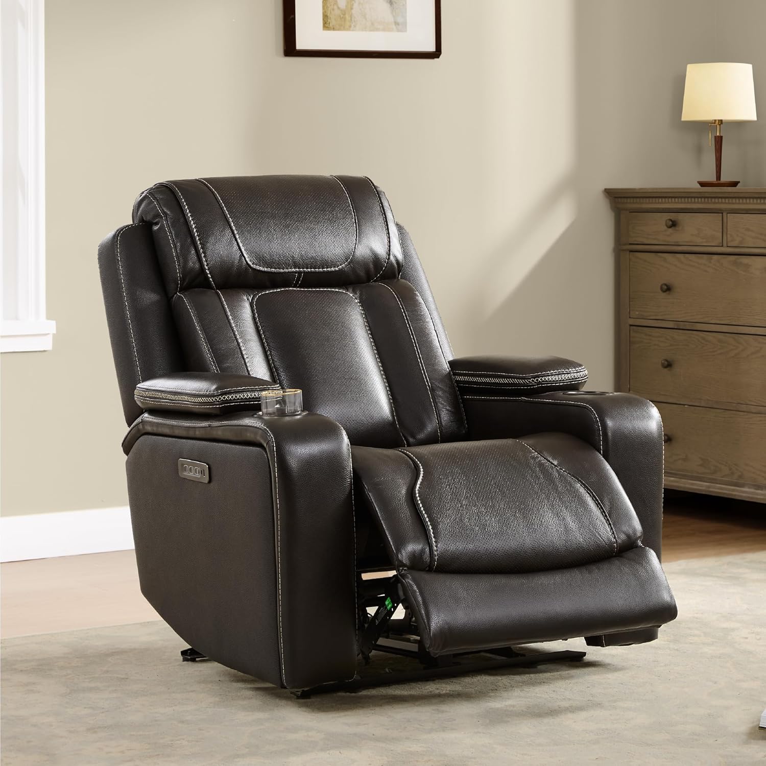 Watson & Whitely Electric Recliner Chairs for Adults, Oversized Genuine Leather Recliner, Super Zero Gravity Reclining Chair W Triple-Motor Adjustable Headrest & Lumbar Support, Dark Brown