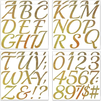 3 Inch Glitter Cursive Letter Stickers Large,8 Sheets 100 Pieces Gold Alphabet and Numbers Stickers,Self Adhesive Vinyl Waterproof Decals for Bulletin Board,Sign,Poster Board,Party Decoration,Craft