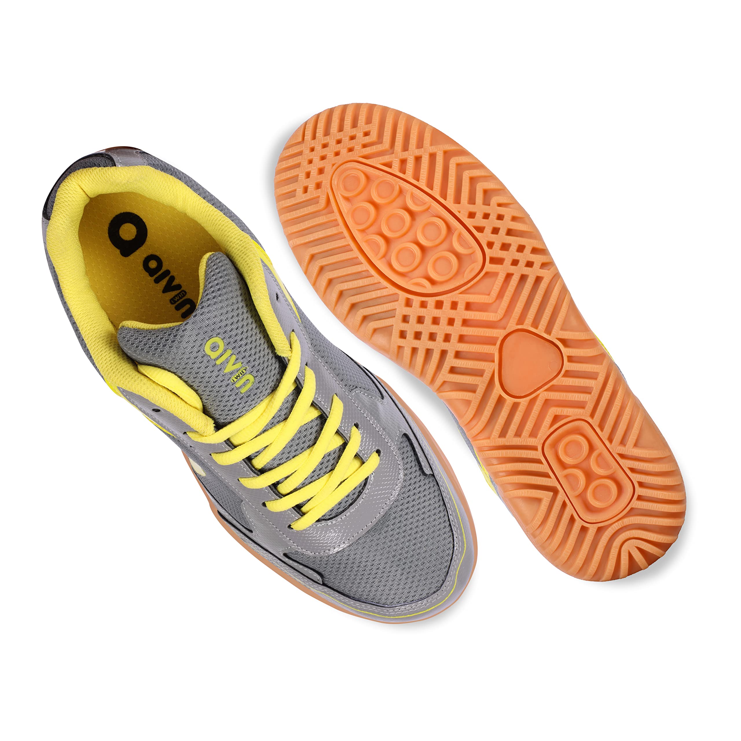 AIVIN Clash Badminton Shoes for Men, Rubber Sole with PVC Synthetic Leather Upper and mesh for Sports, Badminton, Volleyball, Squash, and Table Tennis Light Weight Shoes, (Yellow/Grey) UK-6 (B0BWXZBDC2) Amazon Price History, Amazon Price Tracker