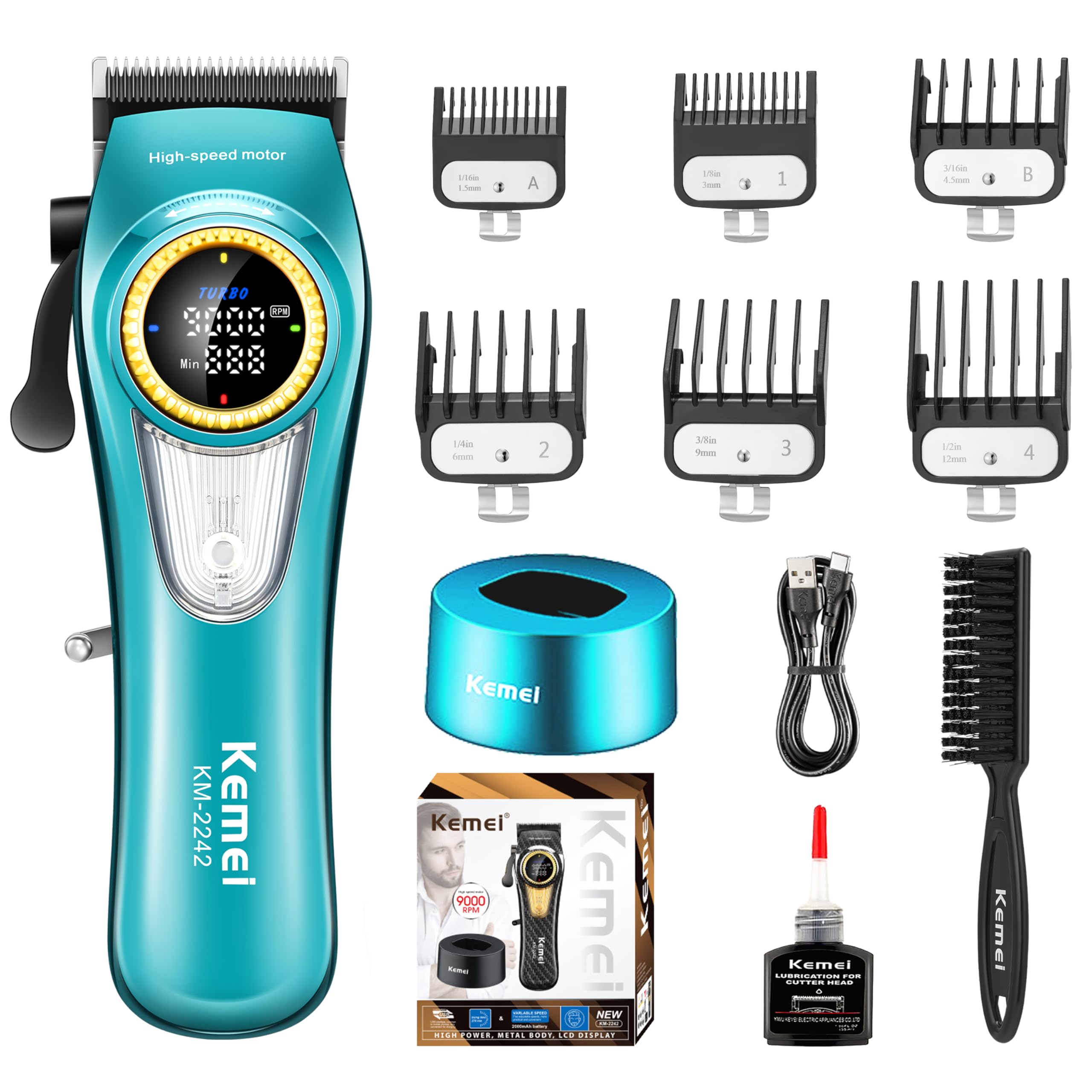 KEMEI 2242 – Cortadora de pelo profesional para hombres, cortadora de pelo inalámbrica con pantalla LED y base de carga, herramien