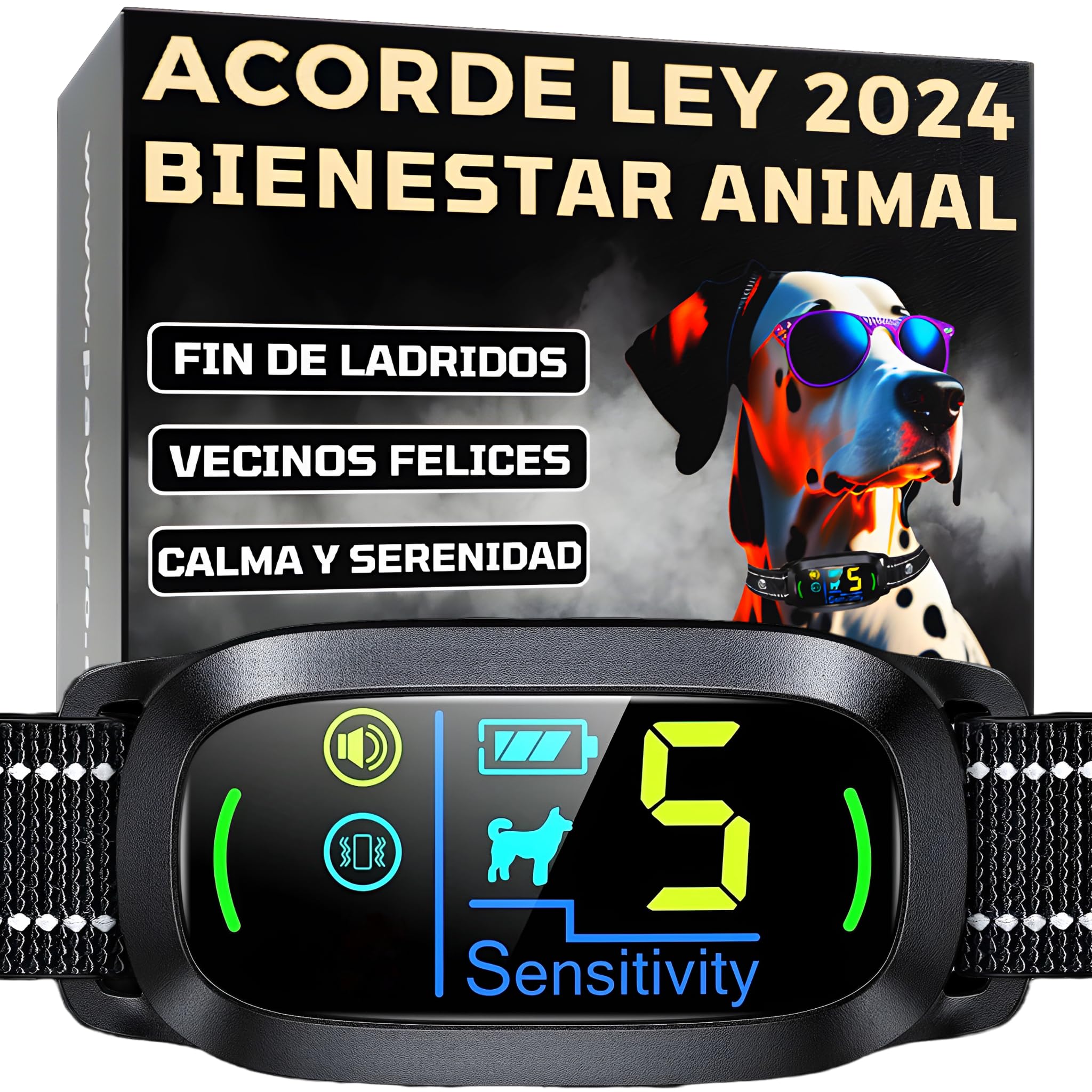 PAWPRO Collar Antiladridos para Perros | Cumple Nueva Ley Bienestar Animal 2024 | Inteligencia Artificial, Detección de ladridos, Pantalla Color | 3 Modos Beep, Vibración, Beep+Vibración | Manual ESP